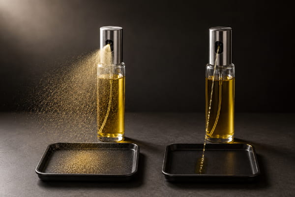 Fine cooking oil mist compared with a narrow concentrated oil stream