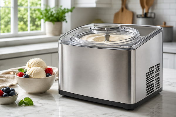 Compressor ice cream maker churning without a pre-frozen bowl