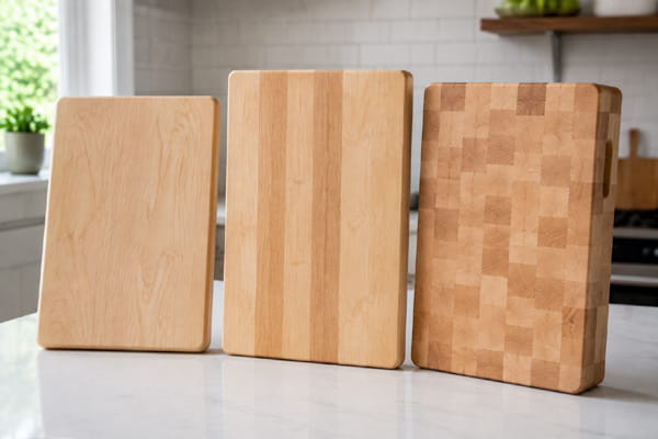 Single-piece, edge-grain, and end-grain wooden cutting boards