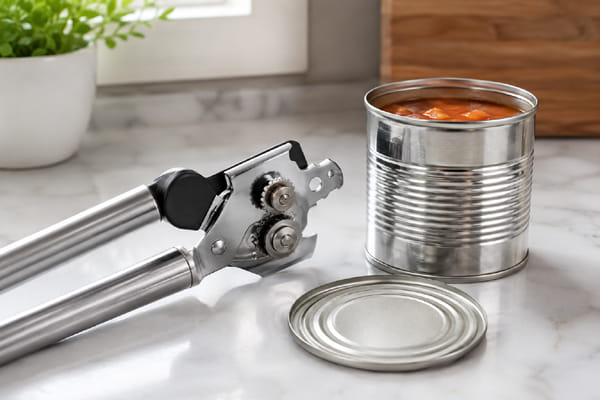 Smooth-edge can opener with a side-cut lid