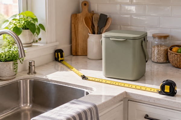 Measuring counter space for a compact kitchen compost bin