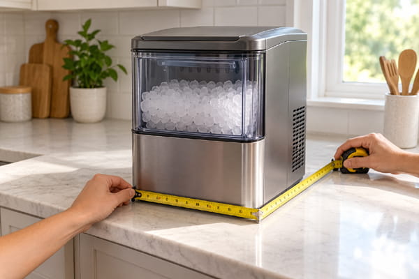 Measuring counter space for a compact nugget ice maker